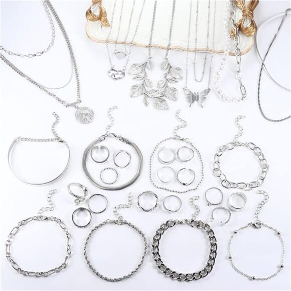 Silver Elegance Jewelry Set –Assorted Necklaces, Bracelets, and Rings Collection - Picture 6 of 6